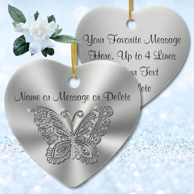 Ornements de Noël à papillons avec 2 boîtes de tex (Silver butterfly ornaments are special, memorial gift ideas. Inexpensive, butterfly ornaments bulk.)