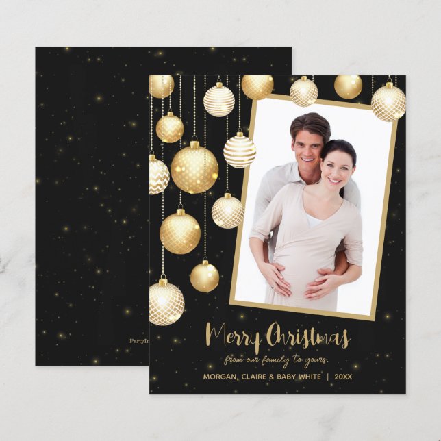 Ornements de Noël d'or Cartes de fin de année phot (Devant / Derrière)