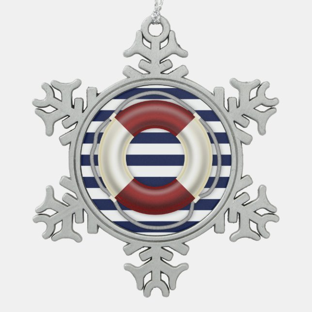 Ornements de Noël nautiques Pewter Lifesaver (Devant)