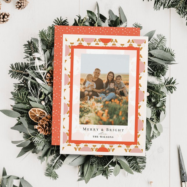 Ornements de Noël rose rétro Carte photo de vacanc (Créateur téléchargé)