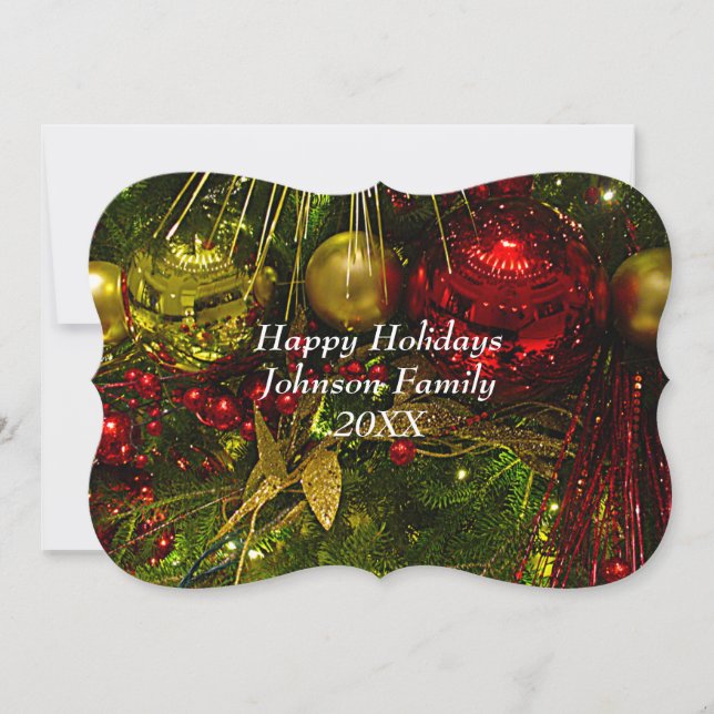Ornements de Noël Rouge et Or Carte Plat Xmas (Devant)