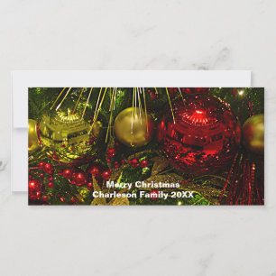 Ornements de Noël Rouge et Or sur Carte photo d'ar
