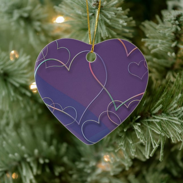 Ornements en céramique Motif de coeur violet (Arbre)