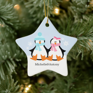 Ornements en couple de pingouins
