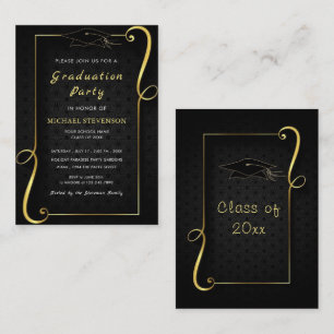 Ornements en or noir encadré Graduation Invitation