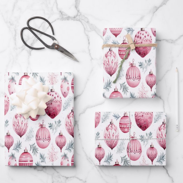 Ornements roses pour emballage cadeau festif (Recto)