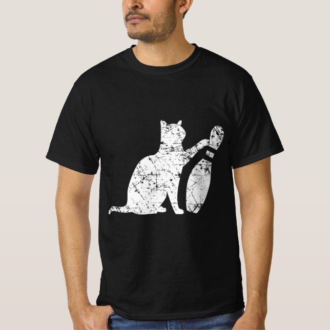 Ornery Alley Cat Tipping Bowling Button Fun Team G T-Shirt (Vorderseite)