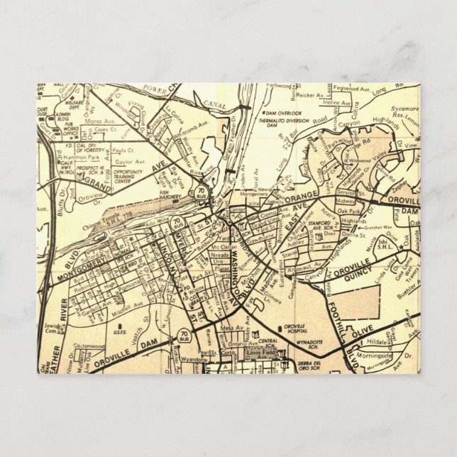 Oroville, CA Vintag Map Postkarte (Vorderseite)