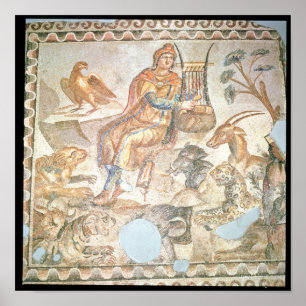 Orpheus, der mit Tieren spielt, römisches Mosaik Poster