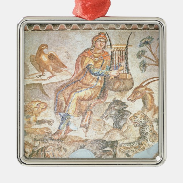 Orpheus, der zu den Tieren, römisches Mosaik Silbernes Ornament (Vorne)