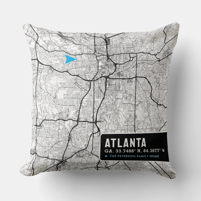 Ort der Zuhause Atlanta | City Map Kissen (Vorderseite)