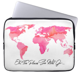 Orte, an denen sie rosa Wasserfarbenweltkarte ziti Laptopschutzhülle