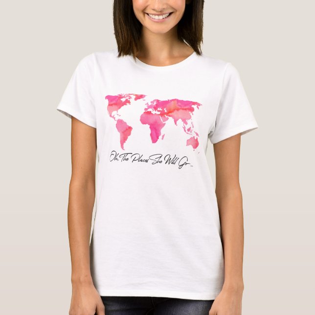 Orte, an denen sie rosa Wasserfarbenweltkarte ziti T-Shirt (Vorderseite)