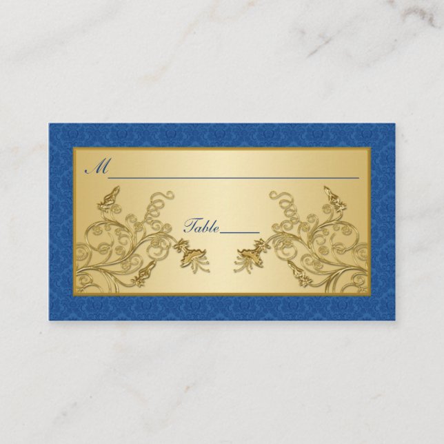 Orte für blaue und goldene Flora-Damaskus Platzkarte (Vorderseite)