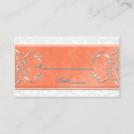 Orte für Korallen, Aqua und Gray Damask Platzkarte