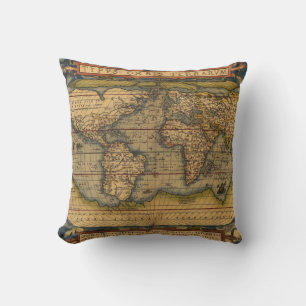 Ortelius 1570 Weltkarte: Antike Kartographie Kissen