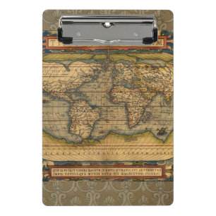Ortelius 1570 Weltkarte: Antike Kartographie Mini Klemmbrett
