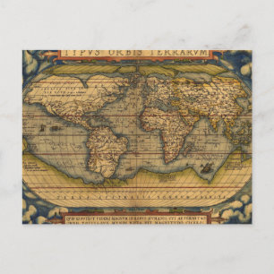 Ortelius 1570 Weltkarte: Antike Kartographie Postkarte
