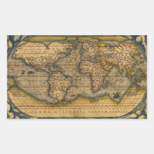 Ortelius 1570 Weltkarte: Antike Kartographie Rechteckiger Aufkleber