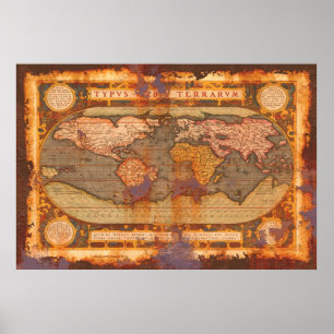 Ortelius' Alte Weltkarte im Rusty Grunge Stil Poster