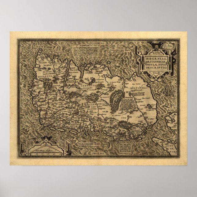 Ortelius’ Karte Irlands (1598) Poster (Vorne)