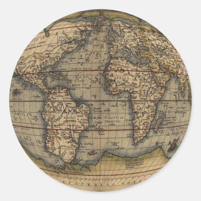 Ortelius Weltkarte Runder Aufkleber (Vorderseite)