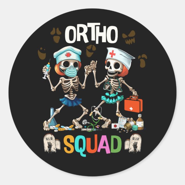 Ortho Squad Skelette Halloween Orthopädie nähren Runder Aufkleber (Vorderseite)