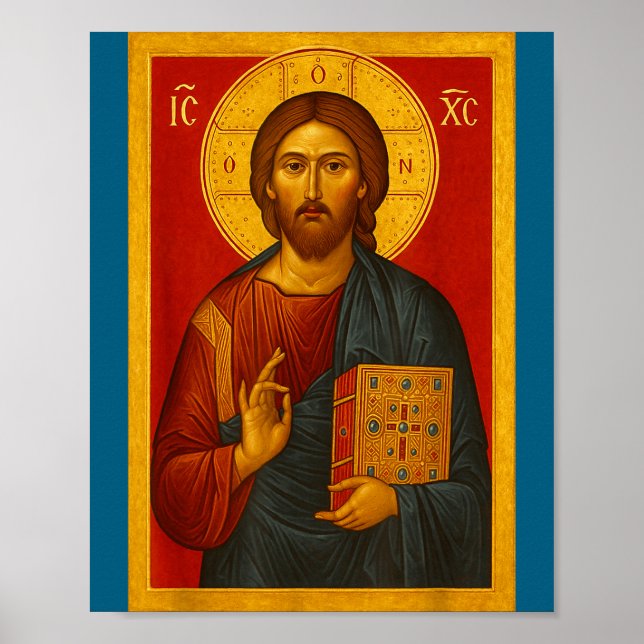 Orthodox Icon Of Jesus Christ Pantocrator  Poster (Vorne)