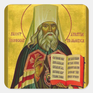 Orthodoxe christliche Ikone des Hl. Innocent von A Quadratischer Aufkleber