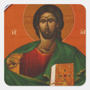 Orthodoxe christliche Ikone Jesuss Christus Quadratischer Aufkleber