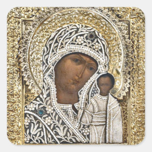 Orthodoxe christliche Ikone Unsere Liebe Frau von  Quadratischer Aufkleber