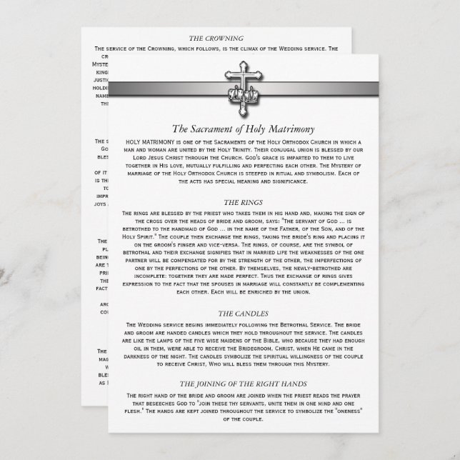 Orthodoxe Hochzeit Beschreibung 5 x 7 Karten (Vorne/Hinten)