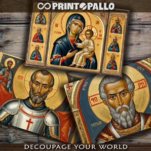 Orthodoxe Ikone der Heiligen Jungfrau und Heilige Geschenkpapier Set