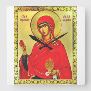 orthodoxe Ikone der heiligen Maria Magdalena Quadratische Wanduhr