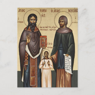 Orthodoxe Ikone der Heiligen Raphael, Nikolaus und Postkarte