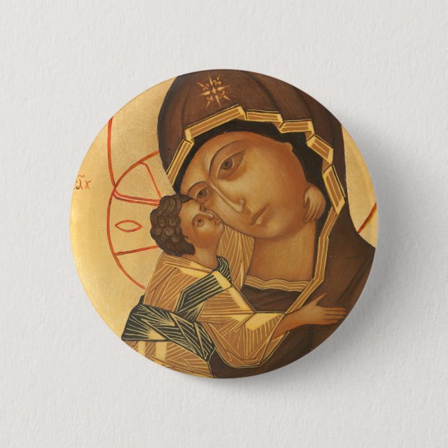 Orthodoxe Ikone der Jungfrau Mary und des Babys Button (Vorderseite)