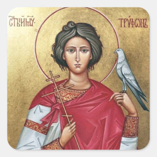Orthodoxe Ikone des Hl. Tryphon von Campsada Quadratischer Aufkleber