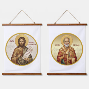 Orthodoxe Ikone Johannes des Täufers Wandteppich Mit Holzrahmen