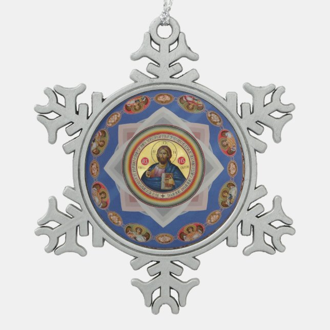 orthodoxe Ikone Kirche Heilige Heilige Schneeflocken Zinn-Ornament (Vorderseite)