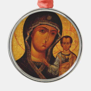 Orthodoxe Ikone Unsere Liebe Frau von Kasan Ornament Aus Metall