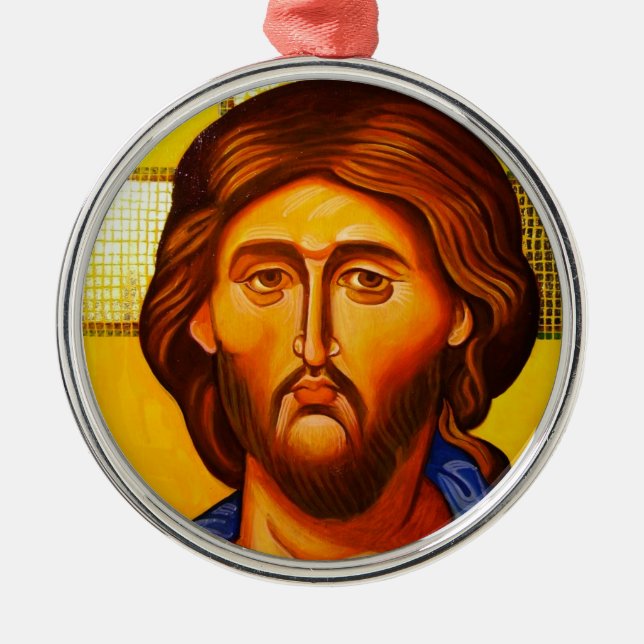 Orthodoxe Ikonen-Weihnachtsverzierung Silbernes Ornament (Vorne)