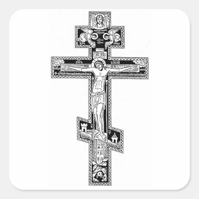 Orthodoxe Kreuz Quadratischer Aufkleber (Vorderseite)