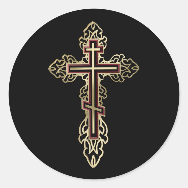 Orthodoxe Kreuz Runder Aufkleber (Vorderseite)