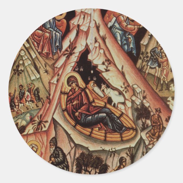 Orthodoxe Krippe II Runder Aufkleber (Vorderseite)