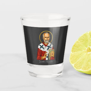 Orthodoxe serbische Briefikone des heiligen Nikola Schnapsglas