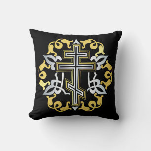 Orthodoxes Cross Gold mit Ornamenten Kissen