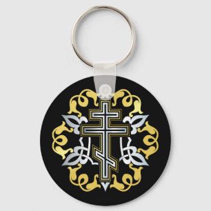 Orthodoxes Cross Gold mit Ornamenten Schlüsselanhänger