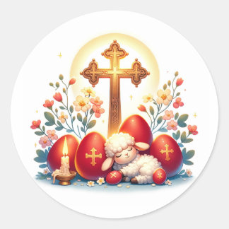 Orthodoxes Osterfest des kleinen Lammes Runder Aufkleber