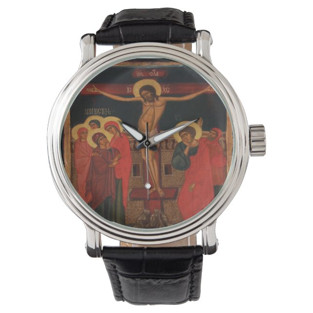 Orthodoxes Symbol Jesu auf dem Kreuz Armbanduhr (Vorderseite)