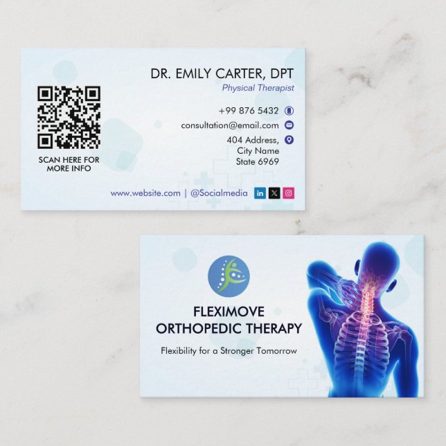 Orthopädie-Therapiedauer | Modernes Weiß Visitenkarte (Vorne/Hinten)